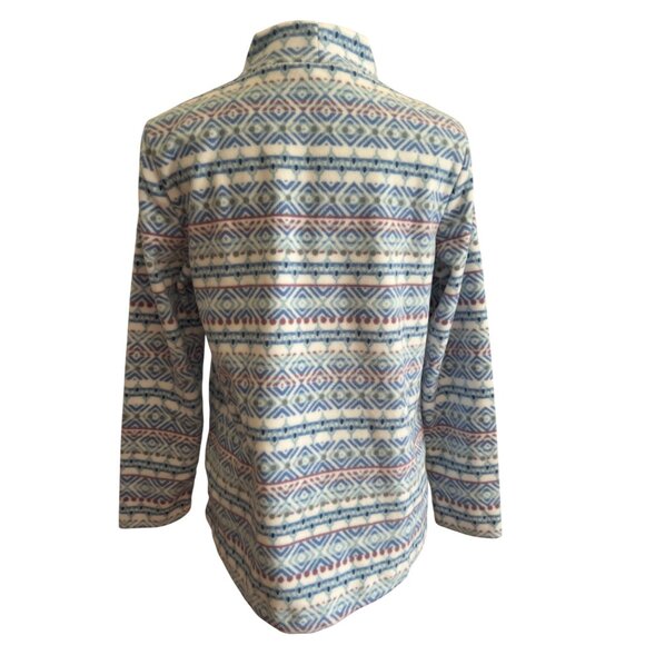 Croft & Barrow Womens S Mock Neck Fleece Pullover Sweater Blue Geometric - Picture 2 of 7